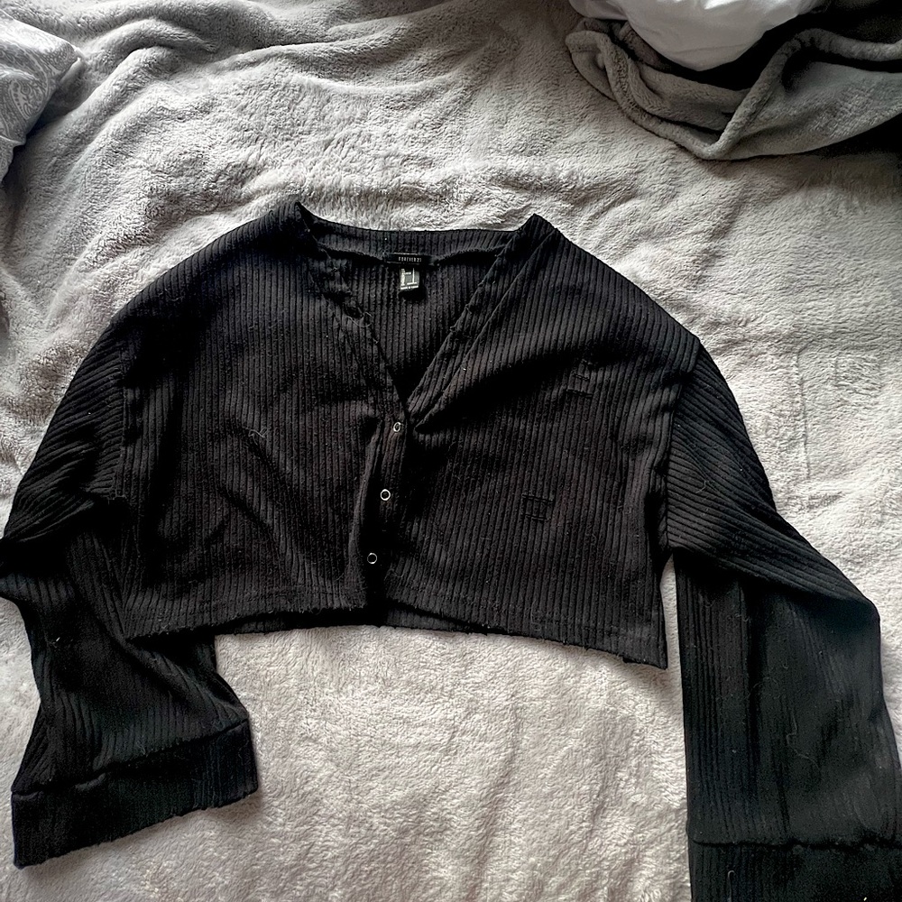 Cropped Distressed Black Long Sleeve